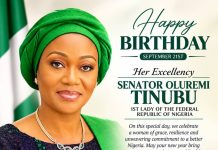 BIRTHDAY FELICITATIONS TO HER EXCELLENCY, DISTINGUISHED SENATOR OLUREMI TINUBU, CON, OON, FIRST LADY OF THE FEDERAL REPUBLIC OF NIGERIA, AT 66-Honorable Rauf Olawale Age-Sulaiman PhD,Member Lagos State House of Assembly.